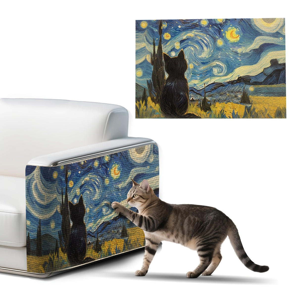 Self Adhesive Cat Scratching Pad, 23.6 x 15.7 Inch Wall-Mounted Scratcher and Sofa Protection Mat for Indoor Cats, Starry Sky Art Style Options
