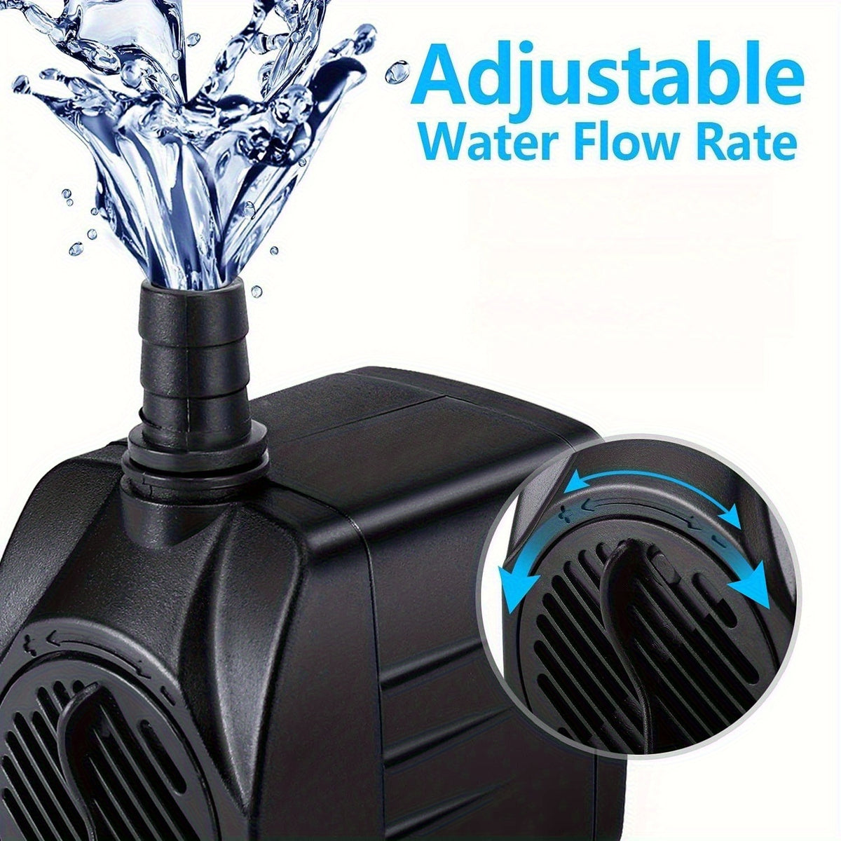Submersible Aquarium Pump 10W with Adjustable Water Flow, Two Nozzles and Suction Feet, Compact Black Water Pump for Fish Tanks and Fountains