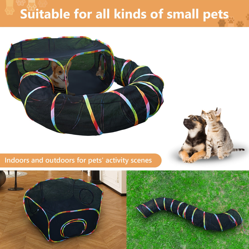 Cat Tent and Tunnel Set, Rainbow Portable Outdoor Cat Playpen with Circle Tunnel for Supervised Backyard Exploration and Everyday Play