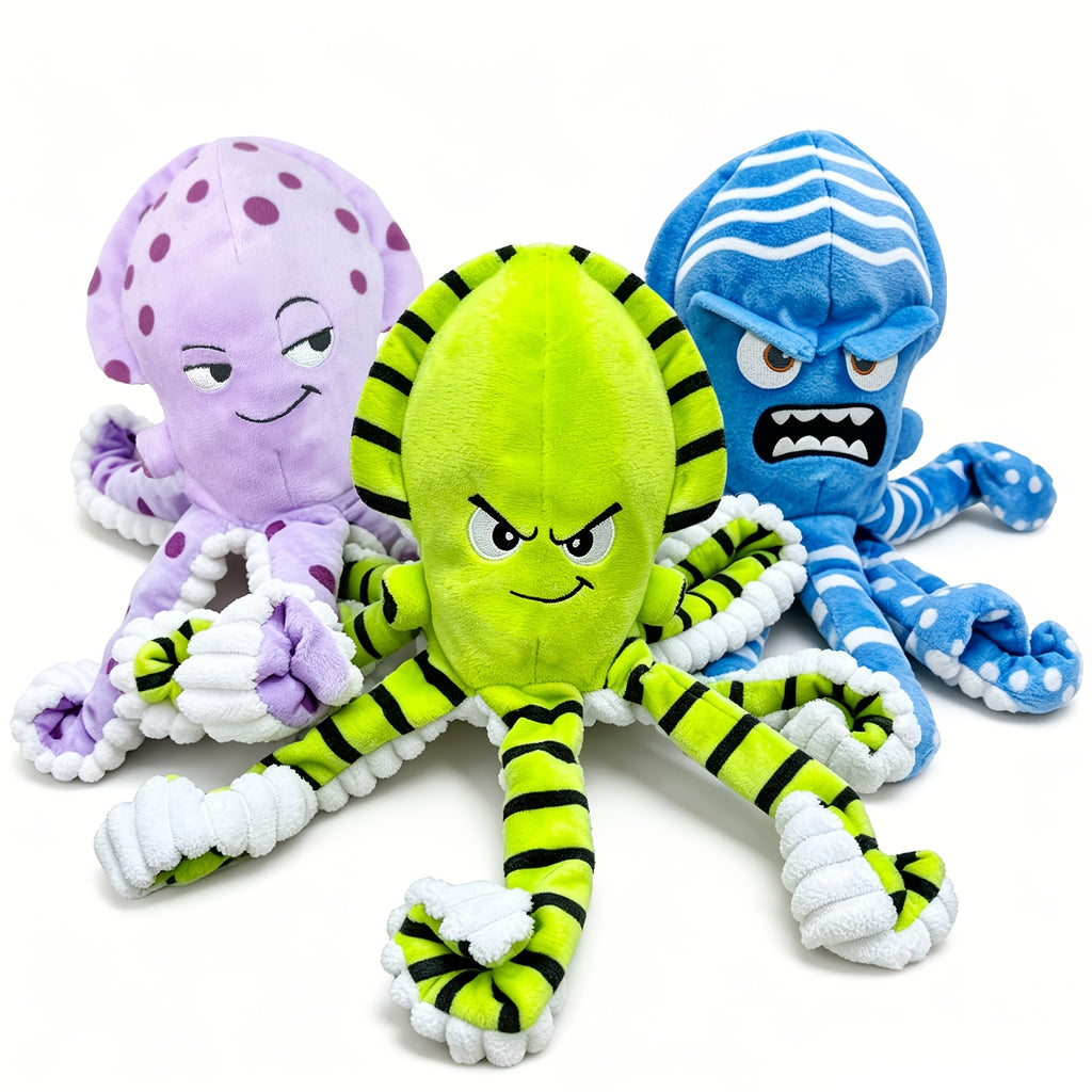 Octopus Dog Toys 3 Pack, Soft Plush Sound-Making Toy Set for Small, Medium and Large Dogs, Interactive Gentle Tug and Indoor Play