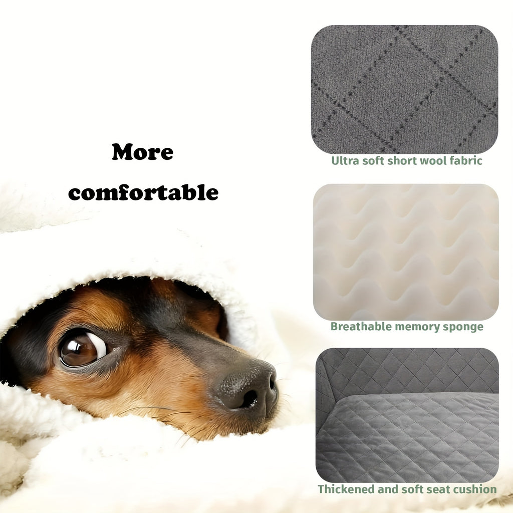 Memory Foam Dog Car Seat with 26 x 15 Inch Interior, Washable Travel Bed with Non-Slip Bottom, Headrest Strap and Tether for Medium Dogs