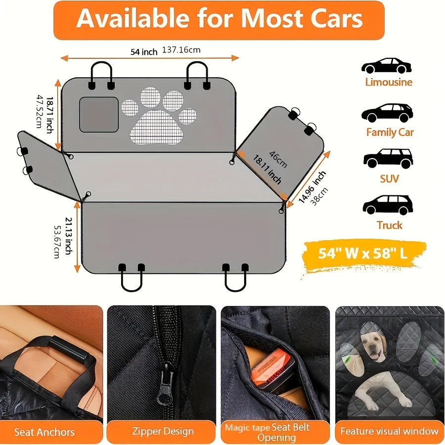 Dog Seat Cover Hammock with Open Mesh, 600D Scratch-Resistant Non-Slip Rear Seat Protector for Pet Travel in Cars, Trucks and SUVs