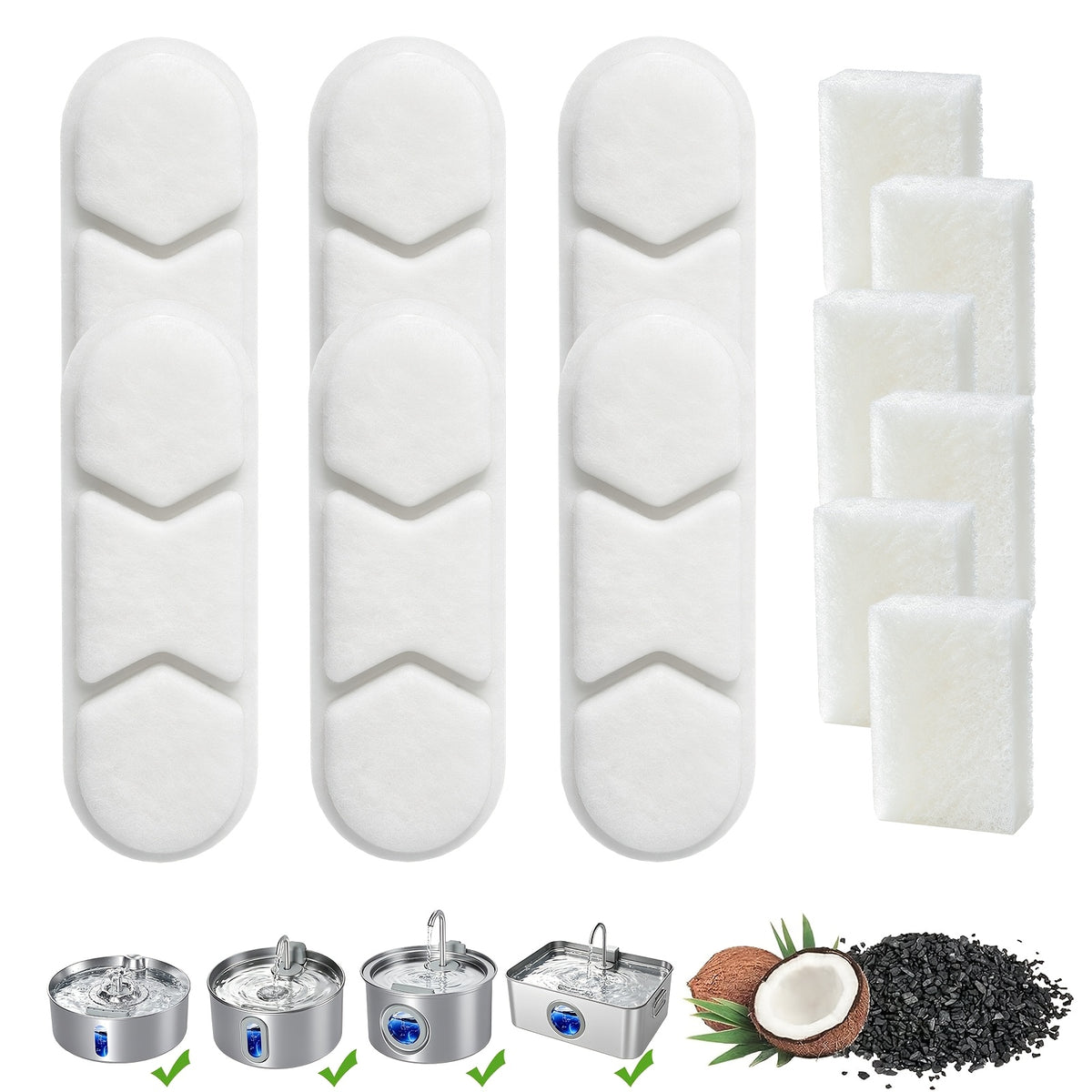 Dog Water Fountain Replacement Filters for IDEAZOOS 7L and 12L Stainless Steel Pet Fountains, 6-Set Refill Pack for Everyday Maintenance