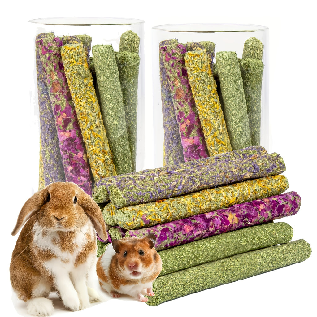 Timothy Hay Sticks 66 Pack for Rabbits and Hamsters, Small Animal Chew Treats in Two Containers with Assorted Textures for Supervised Enrichment
