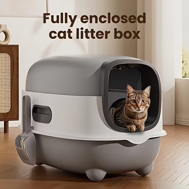 Enclosed Cat Litter Box with Covered Privacy Design, Extra-Large Listed Pet Toilet for Indoor Cat Potty Routines in Gray, Purple or Blue