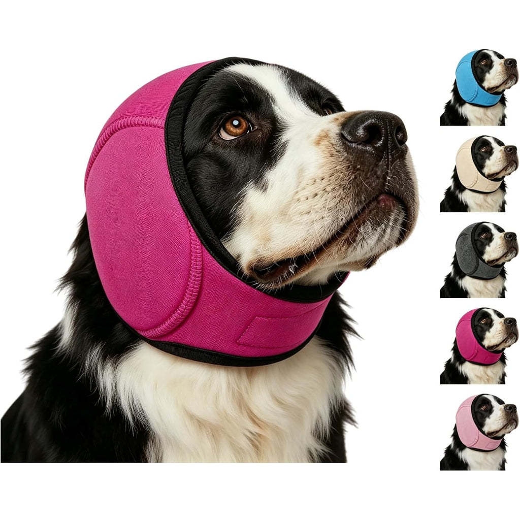 Dog Ear Wrap Grooming Hood, Adjustable Soft Ear Cover with Hook-and-Loop Closure for Supervised Bath-Time and Grooming Routines, Three Sizes and Five Colors
