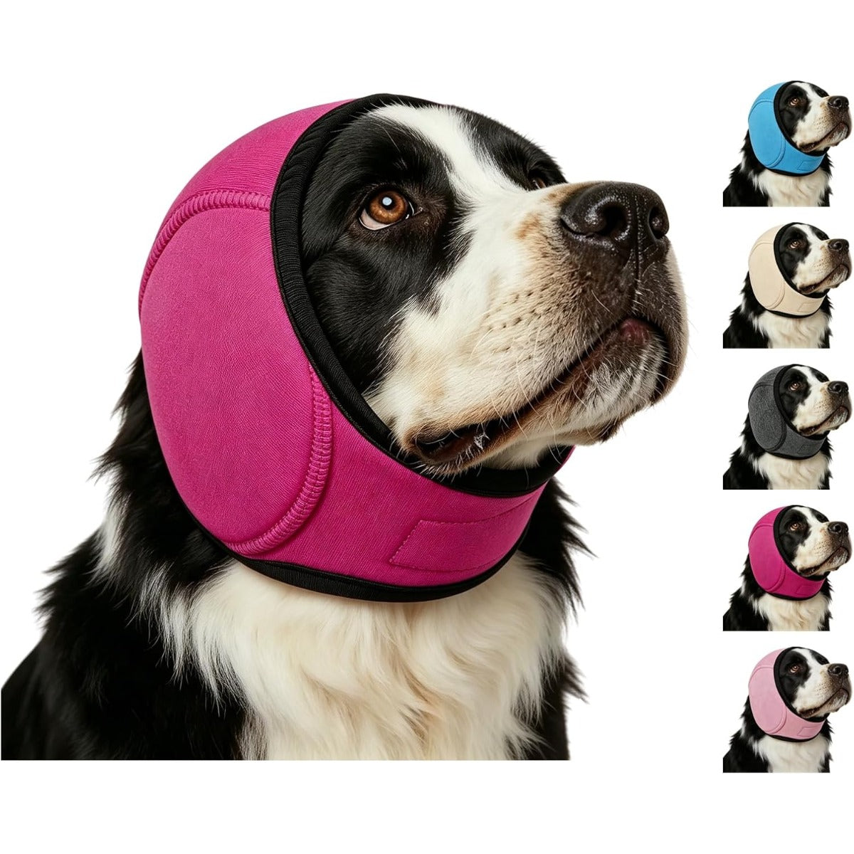 Dog Ear Wrap Grooming Hood, Adjustable Soft Ear Cover with Hook-and-Loop Closure for Supervised Bath-Time and Grooming Routines, Three Sizes and Five Colors