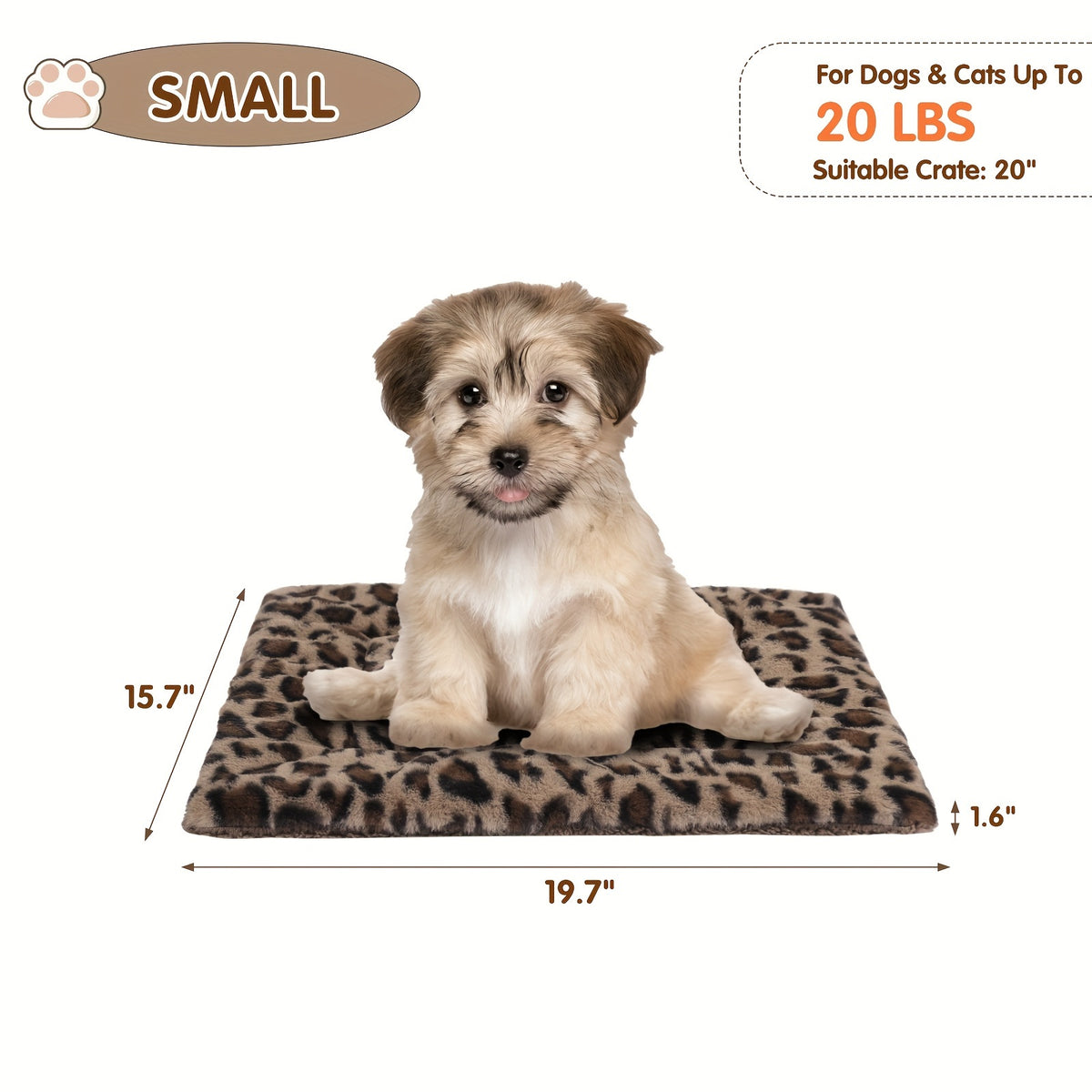 Reversible Dog Crate Mat with Leopard Print, Machine Washable Plush Pet Sleeping Pad for Dogs and Cats, Foldable Fleece Cushion in S to XL