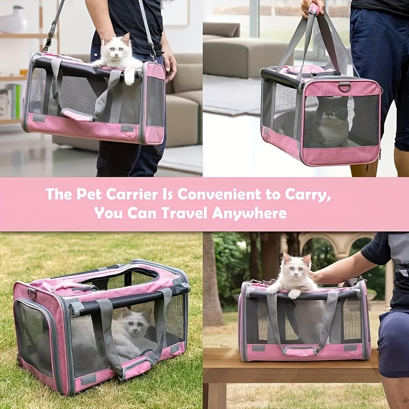 Oxford Pet Carrier for Cats and Small Dogs, Soft-Sided Collapsible Travel Bag with Breathable Design, Privacy Features and Optional Collar Set