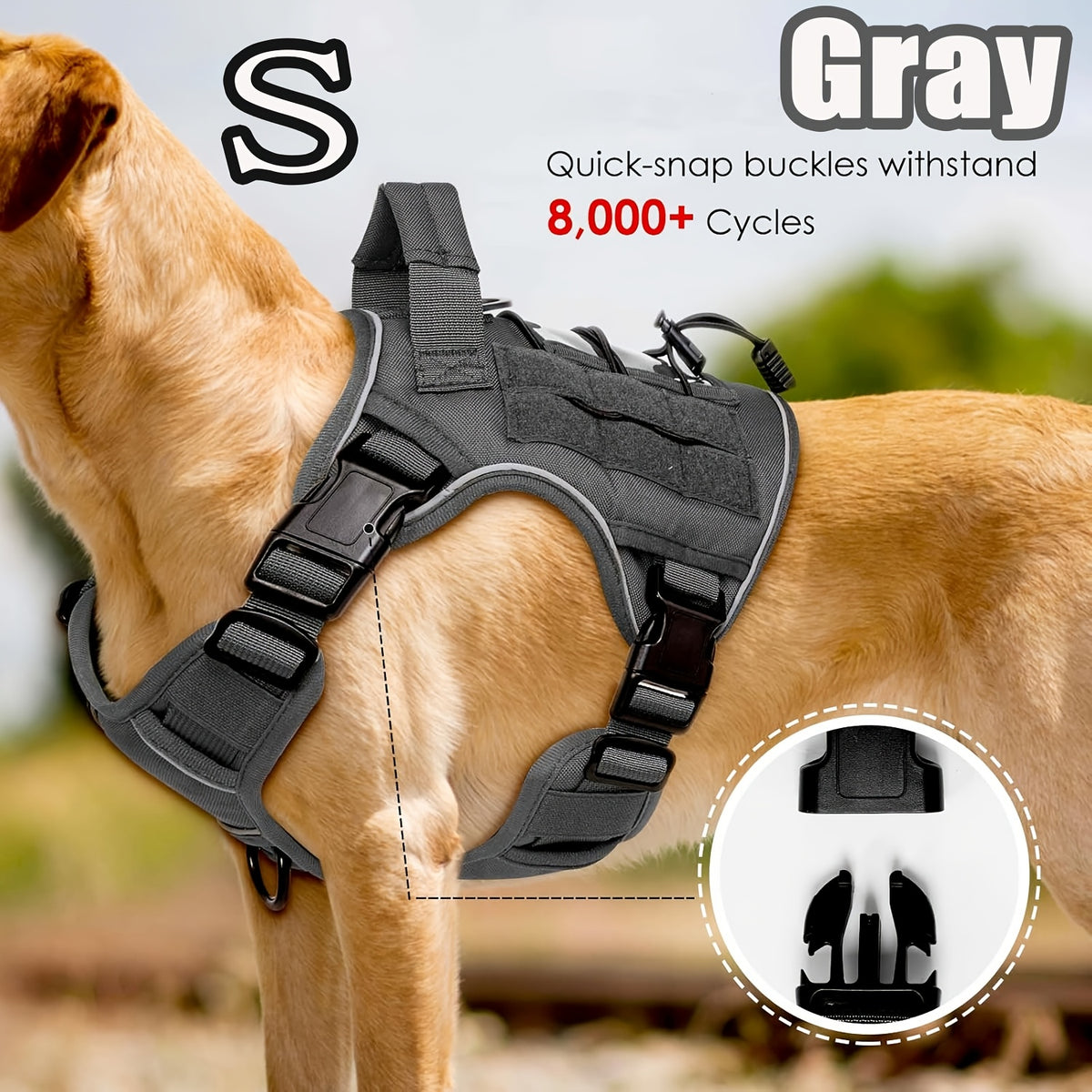 Tactical Dog Harness with Reinforced Top Handle, Adjustable Reflective Pet Vest for Daily Walks and Outdoor Training, S to XL Sizes
