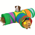 Guinea Pig Tunnel with Hanging Ball, 3-Way Collapsible Rainbow Small Pet Play Tube with Peek Hole for Hamsters, Gerbils and Supervised Indoor Exploration