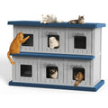 Two-Story Cat House with Multiple Small Windows, Double-Layer Cat Apartment and Resting Shelter for Stray Cats, Blue or Black Color Options