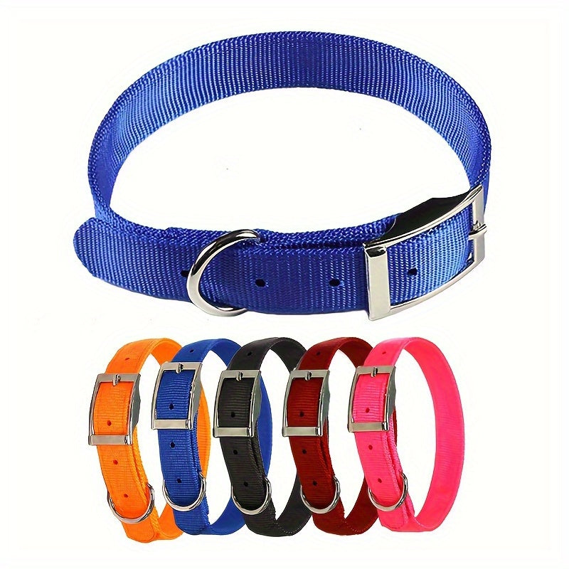 Nylon Dog Collar with Double-Layer Strap, Adjustable Metal Buckle and D-Ring for Small Medium Large Dogs, Everyday Outdoor Walks, S M L