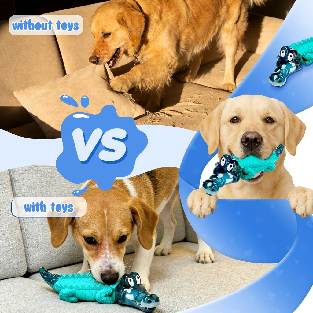 Crocodile Dog Chew Toy for Medium and Large Dogs, Milk-Flavored Textured Chewing Toy for 20–100 lb Pets, Blue and Two-Piece Set Options