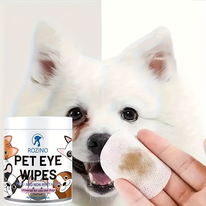Pet Eye Wipes for Dogs and Cats, 200 Fragrance-Free Sheets for Gentle Tear Stain Area Cleaning, Dirt and Crust Removal and Daily Grooming