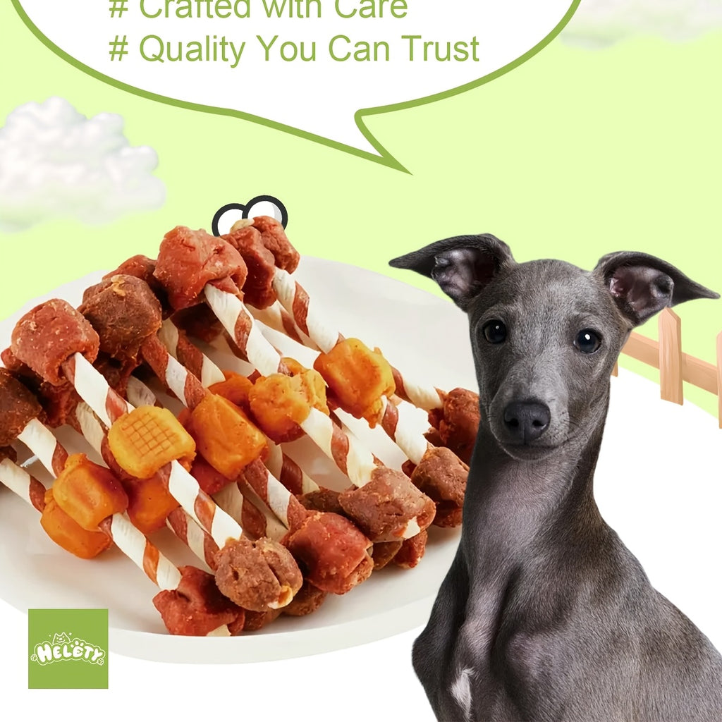 Triple Flavor Dog Chew Skewers with Chicken, Duck and Beef Options, Chicken Bone and Dumbbell Treat Selections for Supervised Snack Time