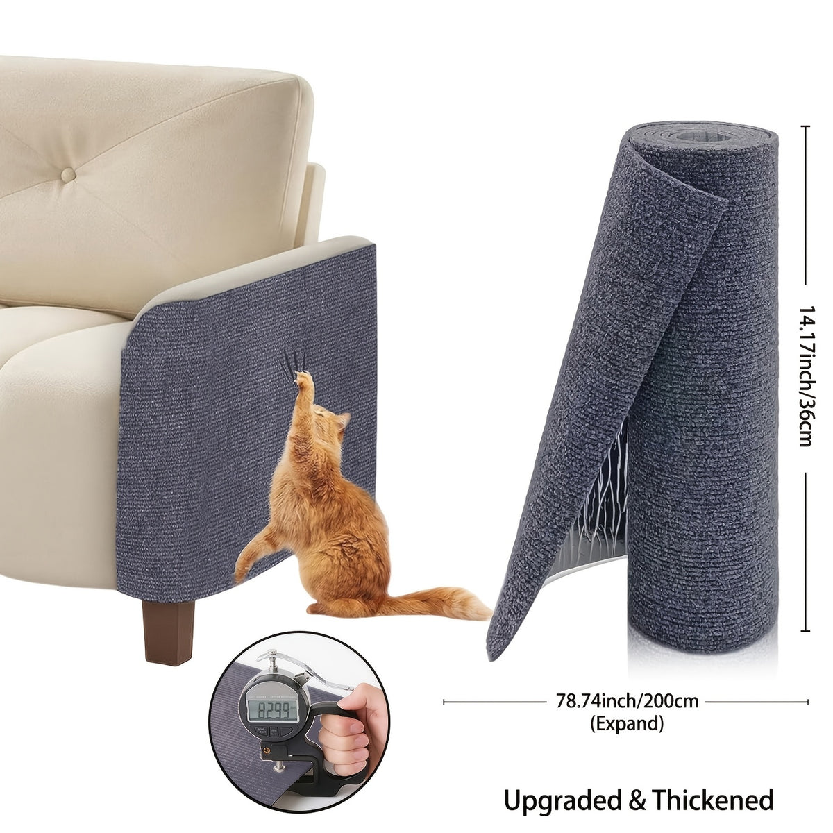 Self-Adhesive Cat Scratch Furniture Protector, Trimmable Scratching Mat for Sofa and Wall Coverage, Three Size Options and Eight Colors
