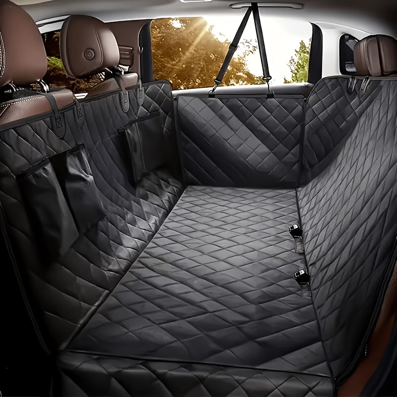 Four Pocket Dog Car Seat Cover, Full-Coverage Stain-Resistant Pet Travel Mat with Black Style Option for Everyday Drives and Road Trip Seat Protection