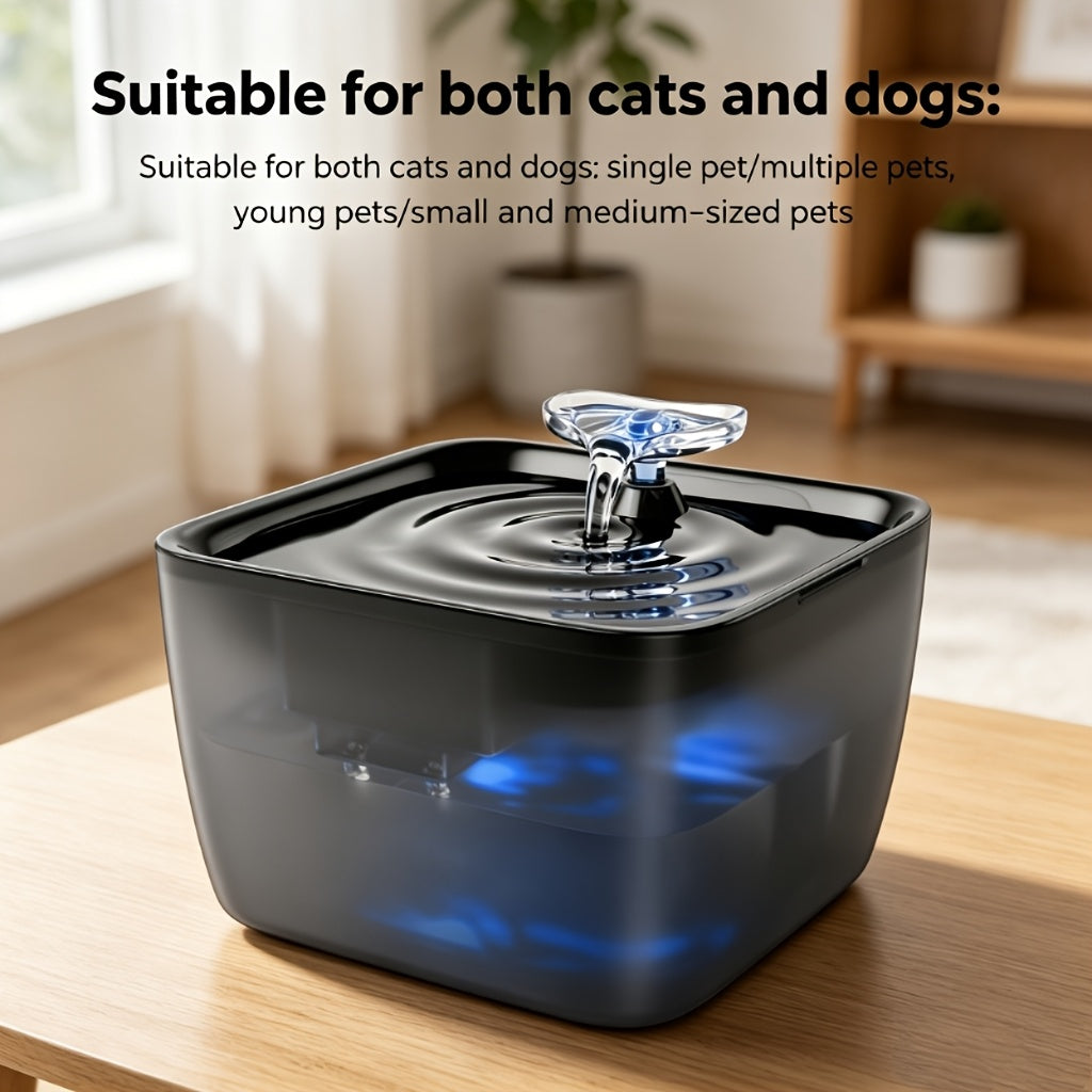 Pet Water Fountain 8L with Visible Water Level and Dry-Run Shutoff, Quiet Black Plastic Drinking Dispenser for Cats and Dogs with Filter Bundle Option