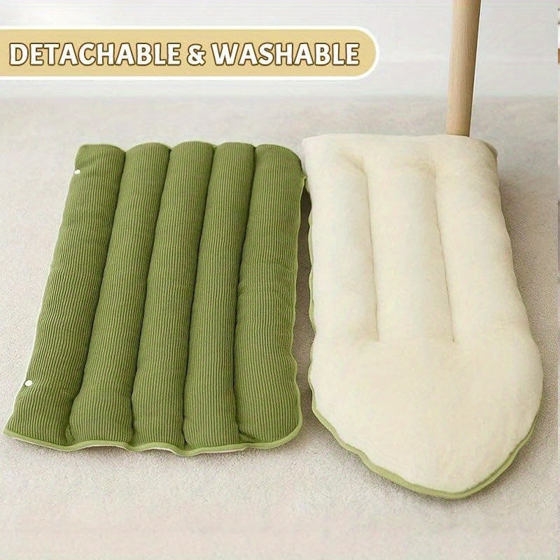 Cat Sleeping Bag Bed with Removable Cushion, Cozy Hooded Cave for Indoor Cats and Small Dogs, Ribbed Winter Hideaway in Beige, Green or Purple
