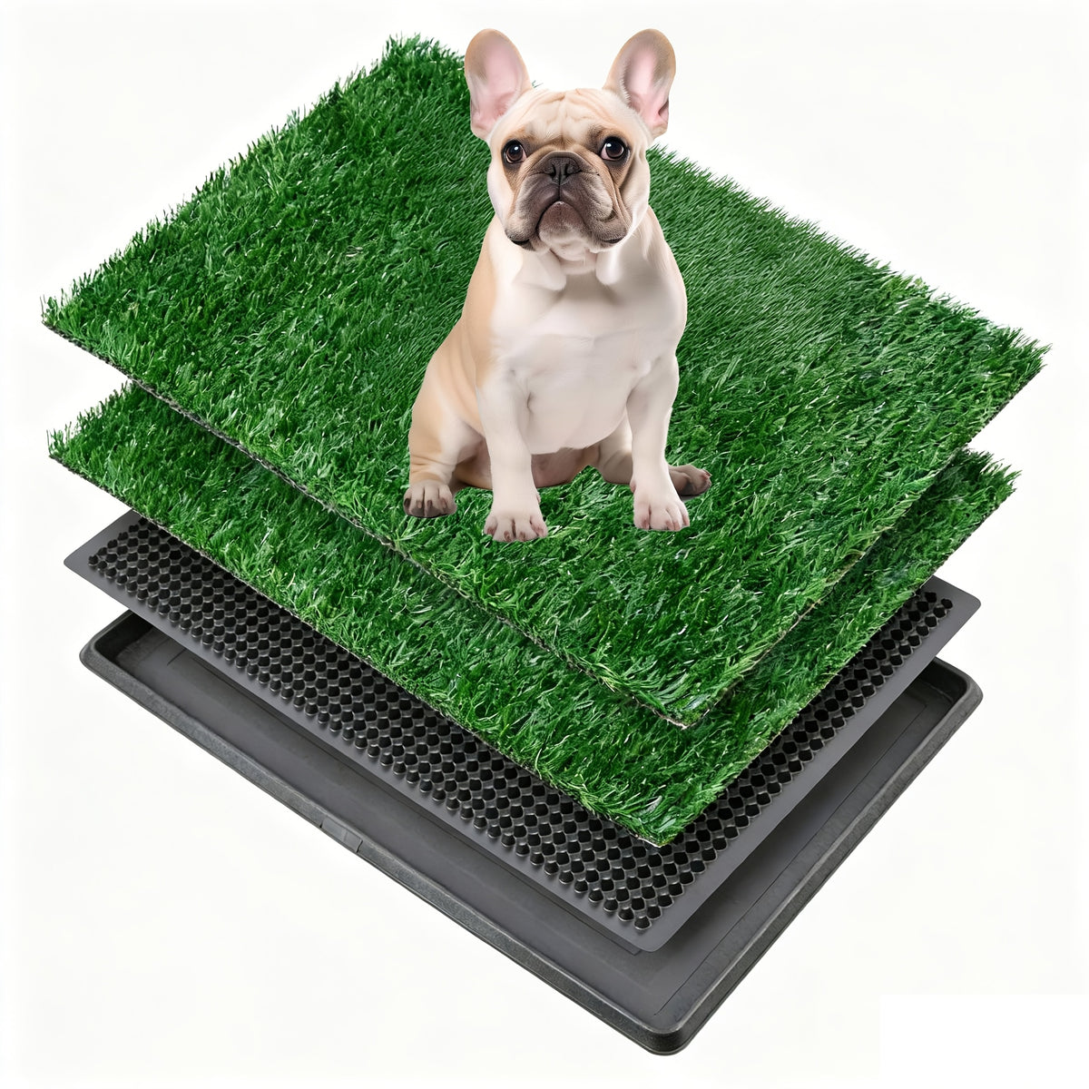 Reusable Grass Dog Potty with Tray and Two Turf Mats, 3-Layer Washable Puppy Training Toilet with Drainage for Apartments, Balconies and Outdoor Use