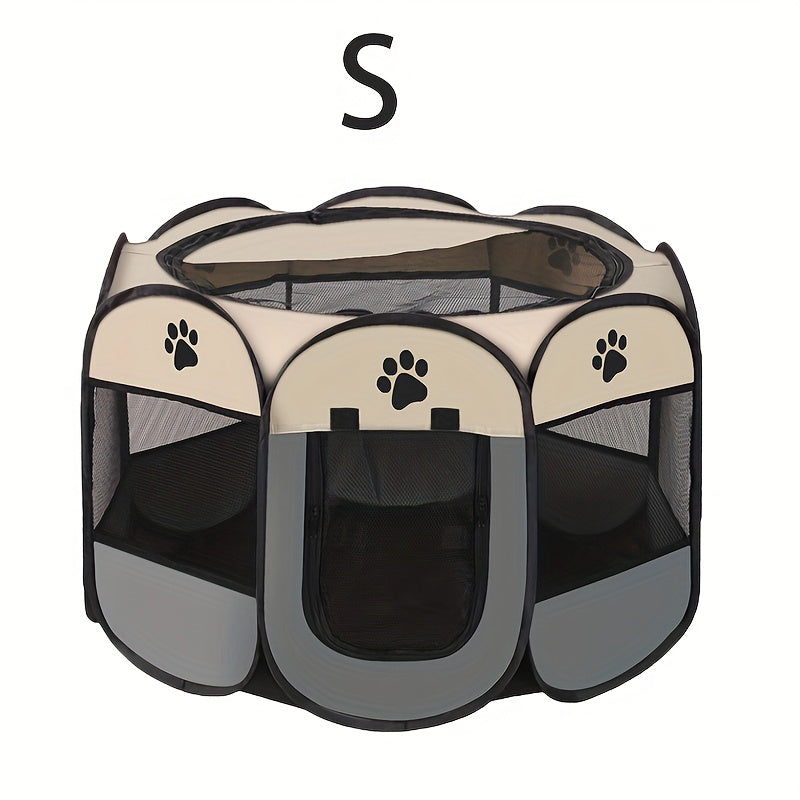 Soft-Sided Pet Playpen for Dogs and Cats, Foldable Octagonal Oxford Cloth Pen with Removable Mesh Top, Paw Print Panels and Three Size Options
