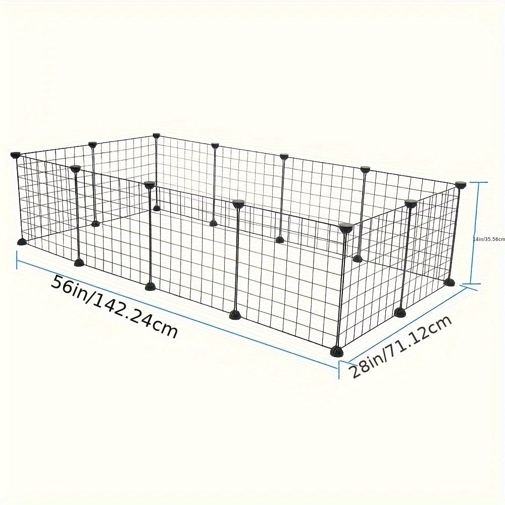 Guinea Pig Playpen with Black Metal Wire Panels, 28 x 56 x 14 Inch Indoor Small Animal Exercise Fence for Supervised Rabbit and Pet Play