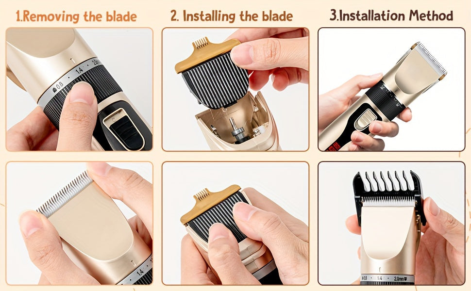 Rechargeable Dog Grooming Clippers Set in Silver, Low-Noise Electric Pet Hair Trimmer with Four Guide Combs for At-Home Dog and Cat Coat Care