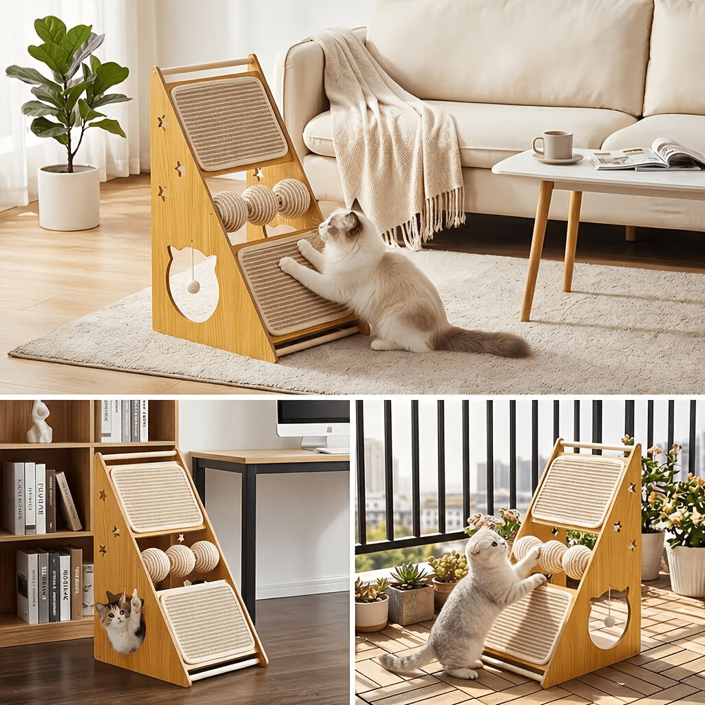 Vertical Cat Scratcher with Nest and 3 Sisal Balls, Wall-Mounting Cat Scratching Board for Indoor Cats, Style B Furniture for Rest and Play