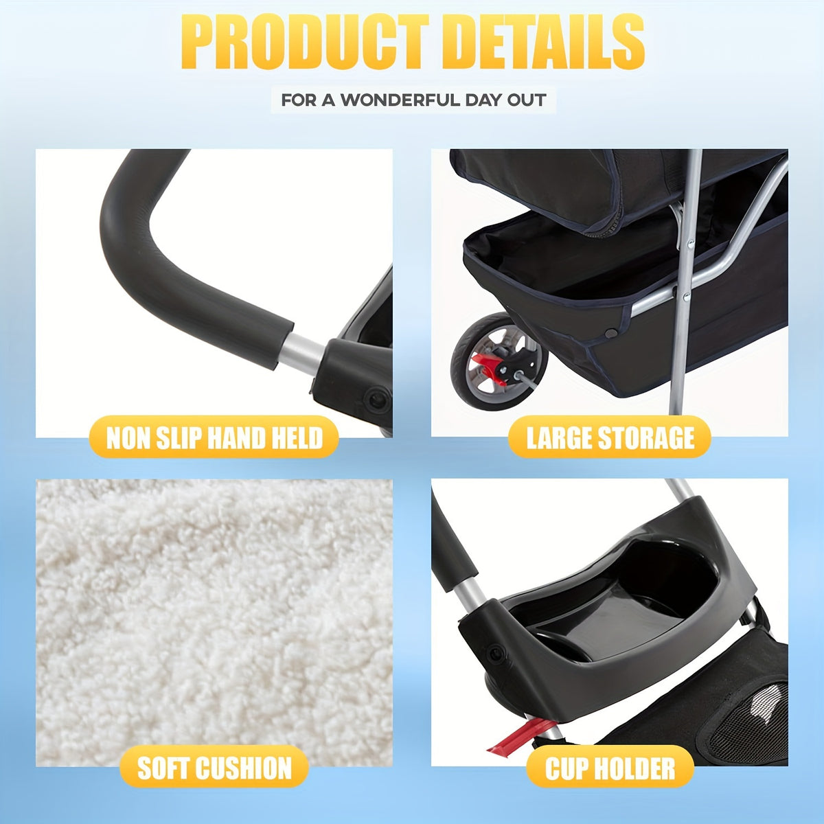 Pet Stroller with Four-Wheel Layout, Folding Frame and Mesh Canopy, Dog and Cat Pushchair with Storage Basket, Cup Holder and Removable Liner
