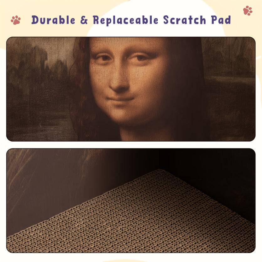 Cat Scratcher Board with Oil Painting Art, 21-Inch Corrugated Cardboard Scratching Pad for Indoor Cats, Decorative No-Assembly Claw Care