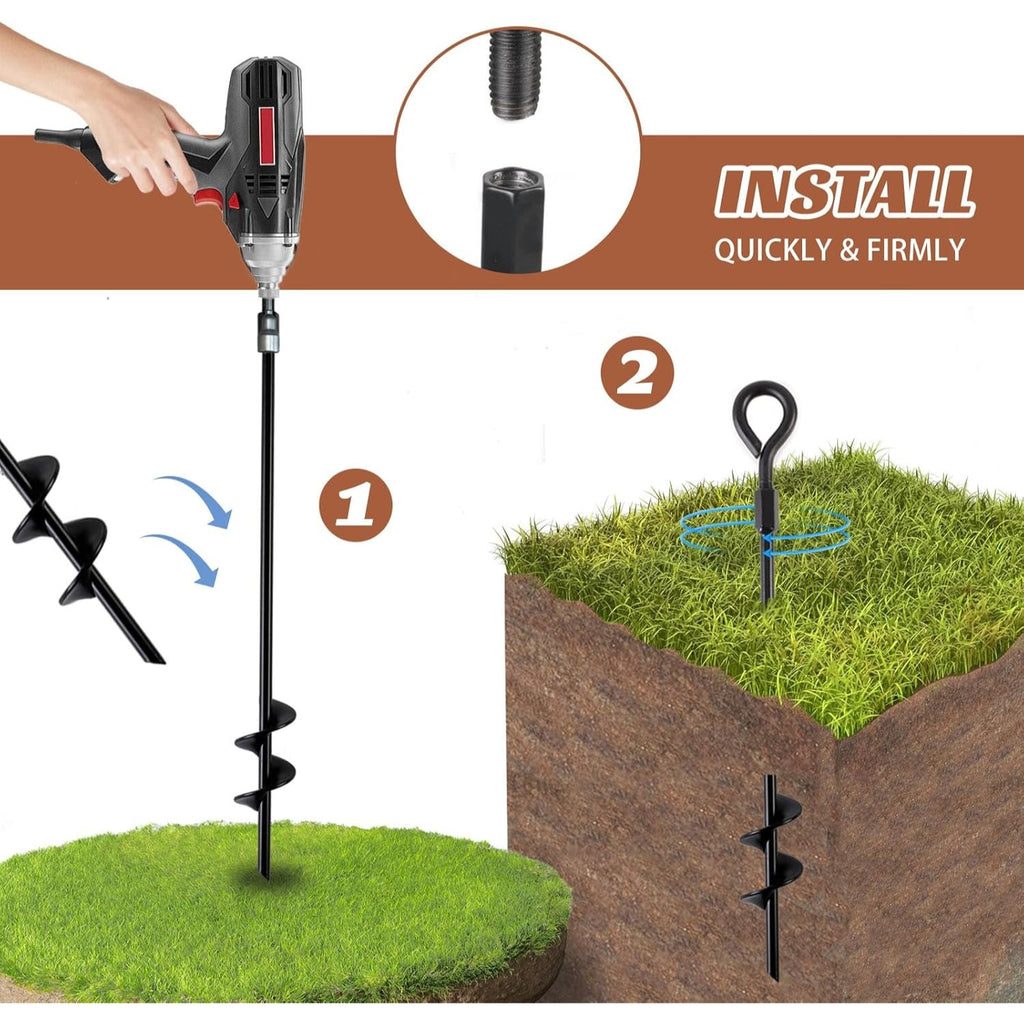 Screw In Ground Anchors 18 Inch with Folding Rings, Spiral Metal Stakes in 4, 6 or 8 Packs for Supervised Dog Tie Outs and Camping Setups