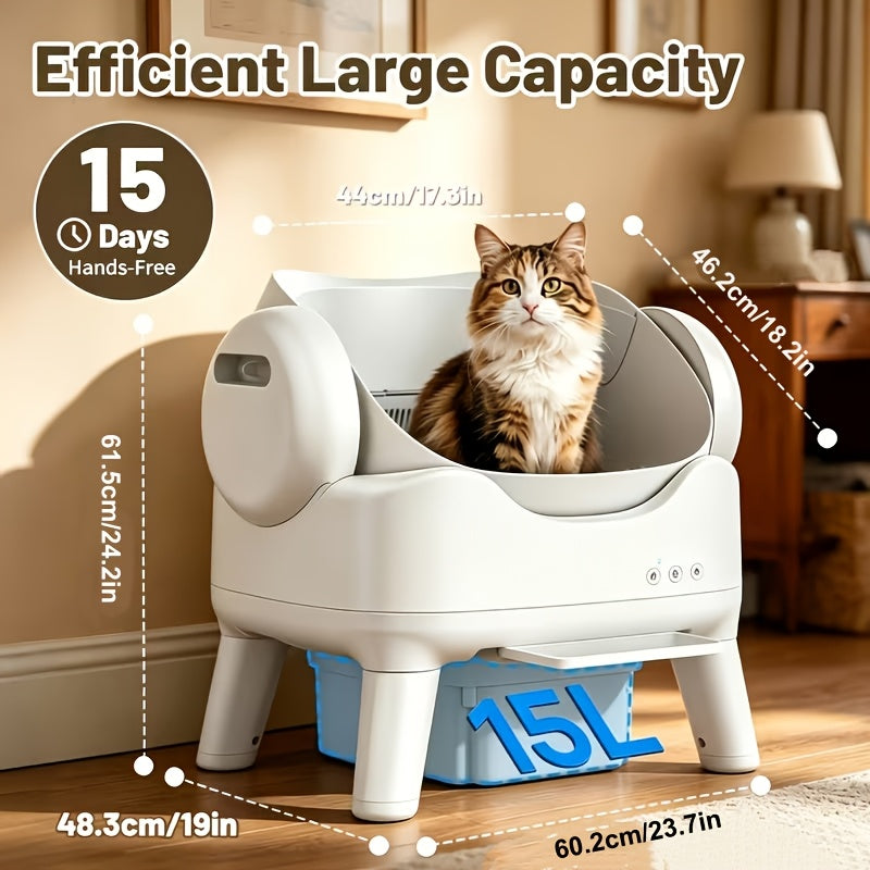 Self-Cleaning Cat Litter Box with Mat and 2 Bags, Large White Automatic Cat Toilet for Indoor Cat Care, Odor Control and Everyday Cleanup