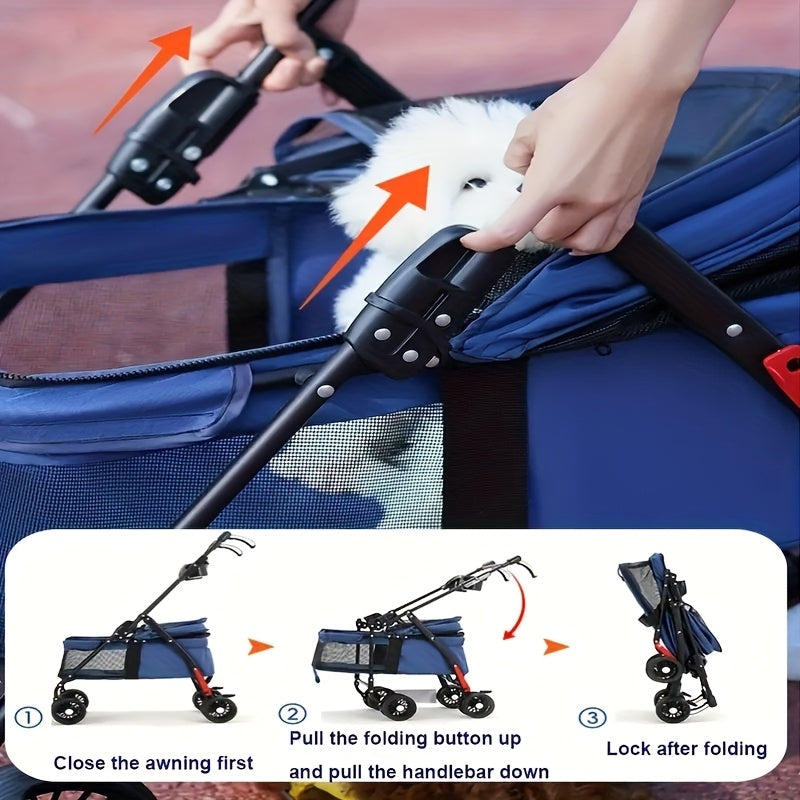 Small Pet Stroller for Dogs and Cats, Lightweight Foldable Travel Pushchair for Outdoor Walks and Everyday Outings, Black or Grey