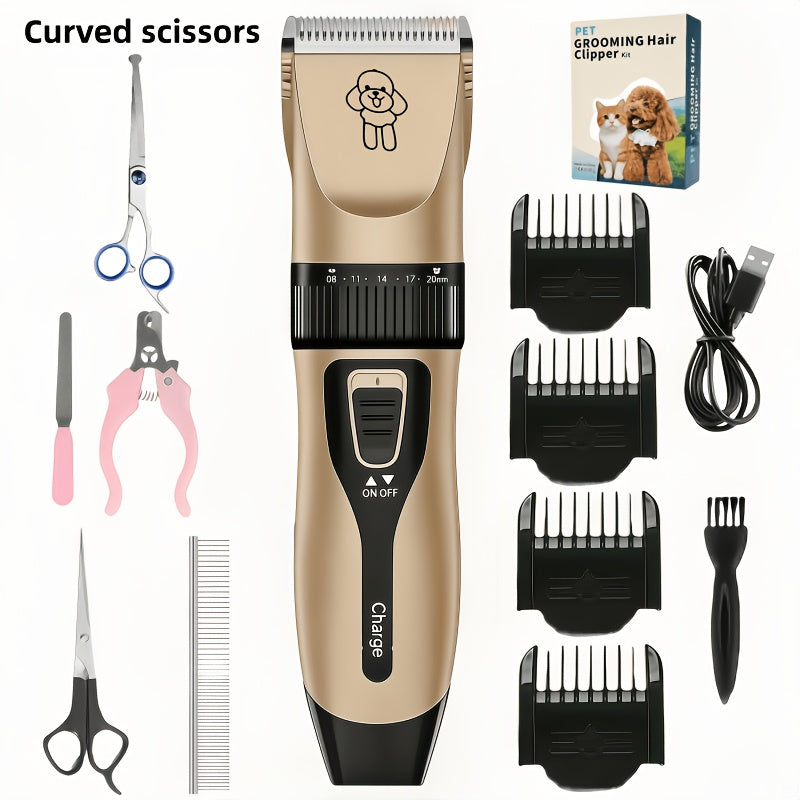 Pet Grooming Trimmer and Scissors Kit for Dogs and Cats, At-Home Hair Clipping Set with Curved Scissors Options for Small Dog and Puppy Coat Care