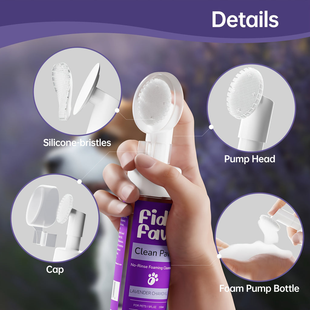No-Rinse Paw Cleaner for Dogs and Cats, 5oz Paw Wash with Soft Brush, Lavender Chamomile, Lemongrass Sage or Fragrance-Free Options for Daily Grooming