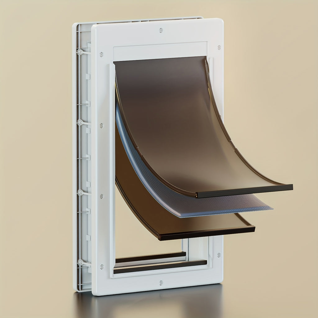 3-Flap Dog Door with Insulation Layer and Two Magnetic Flaps, Reinforced Polymer Pet Entry with Closing Panel in Medium or Large, Black or White