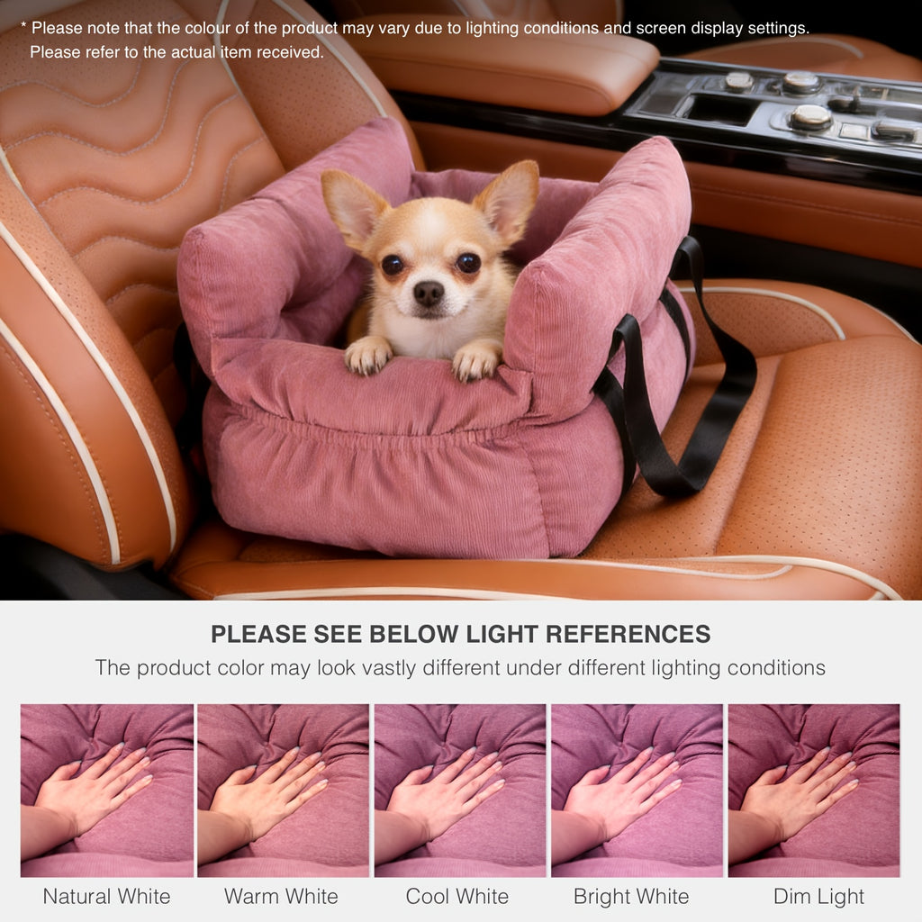 Dog Car Seat Carrier with Handheld and Shoulder Carry Options, Travel Booster Bag for Dogs and Cats with Listed Harness, Seven Color and Style Choices