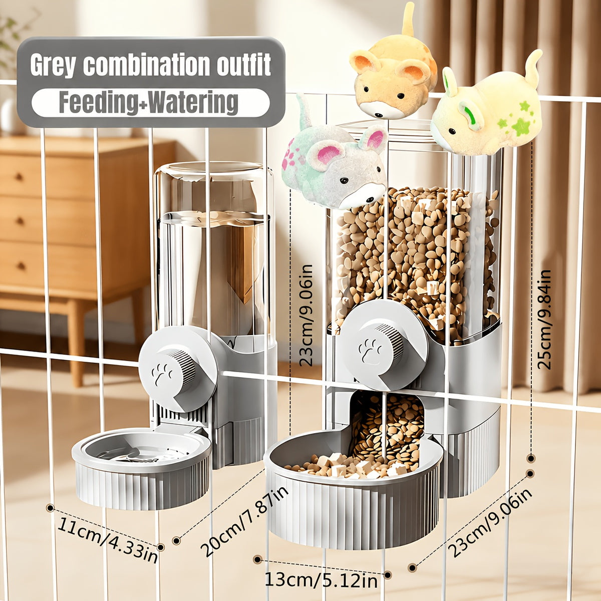 Cage Mounted Pet Feeder and Water Dispenser, Hanging Gravity Food and Water Bowls for Cats, Small Dogs and Rabbits, Multiple Set Options