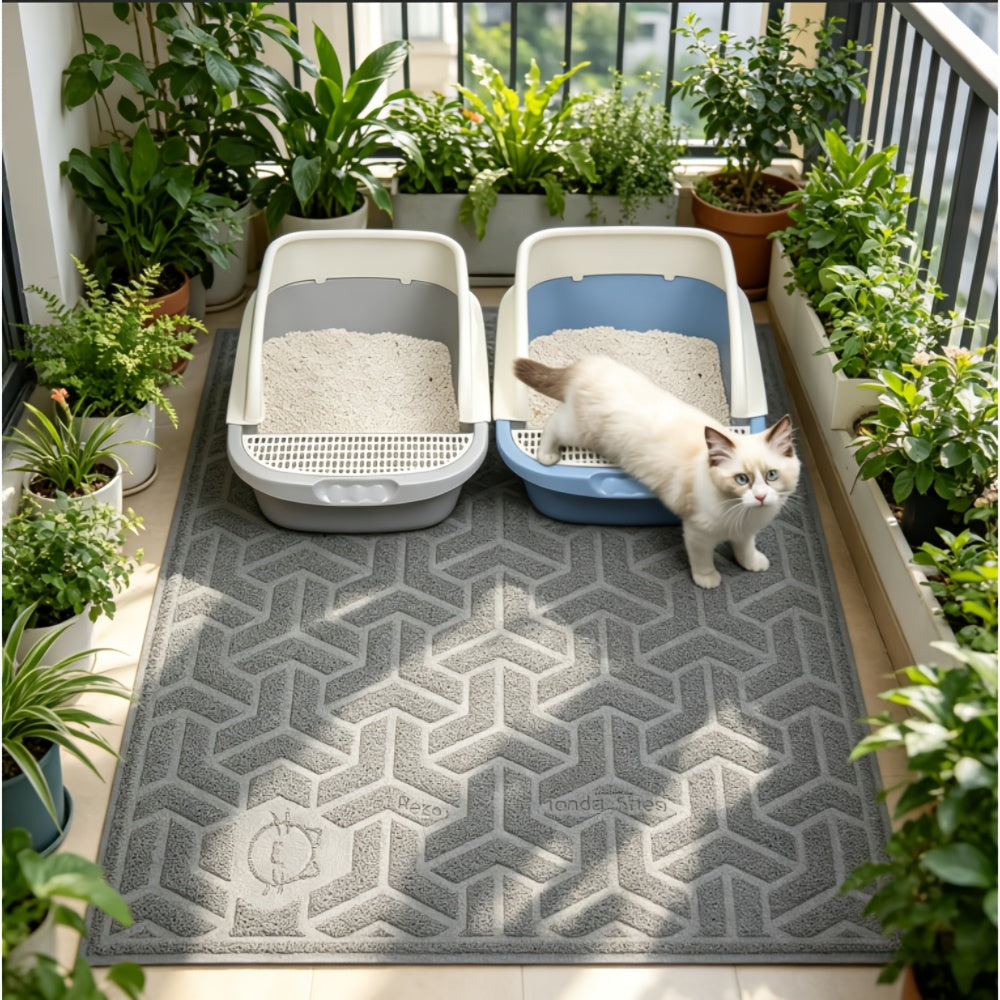 Cat Litter Mat with Soft PVC Surface, Large 46 x 35 Inch Litter Trapping Floor Mat with Non-Slip Backing for Scatter Control, Gray or Blue