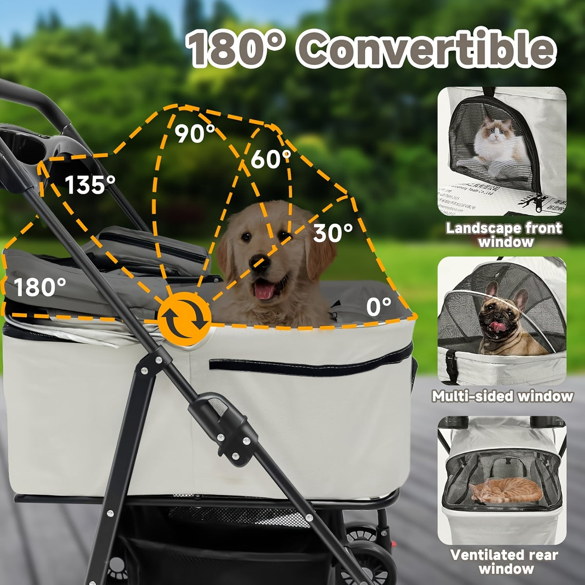 Pet Stroller with Detachable Carrier for Small and Medium Dogs and Cats, 3-in-1 Travel Pushchair for Everyday Outings in Grey, Black or Pink