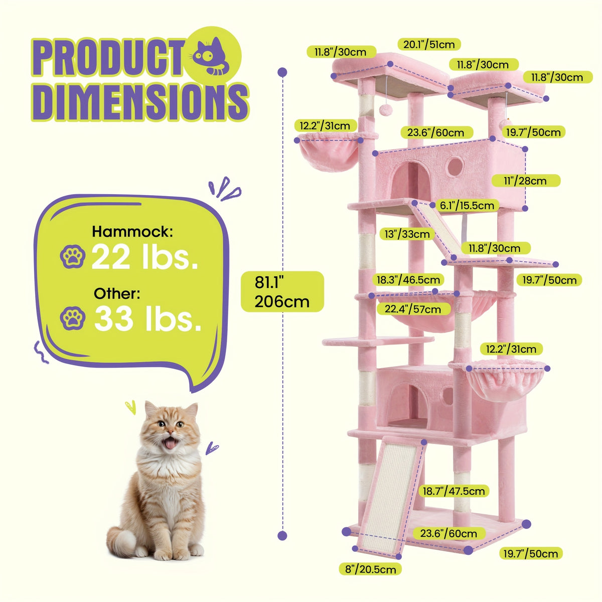 Multi-Size Cat Tree Tower for Indoor Cats, 36 65 68 or 81 Inch Multi-Level Pet Furniture with Sisal Scratching Posts and Plush Resting Areas