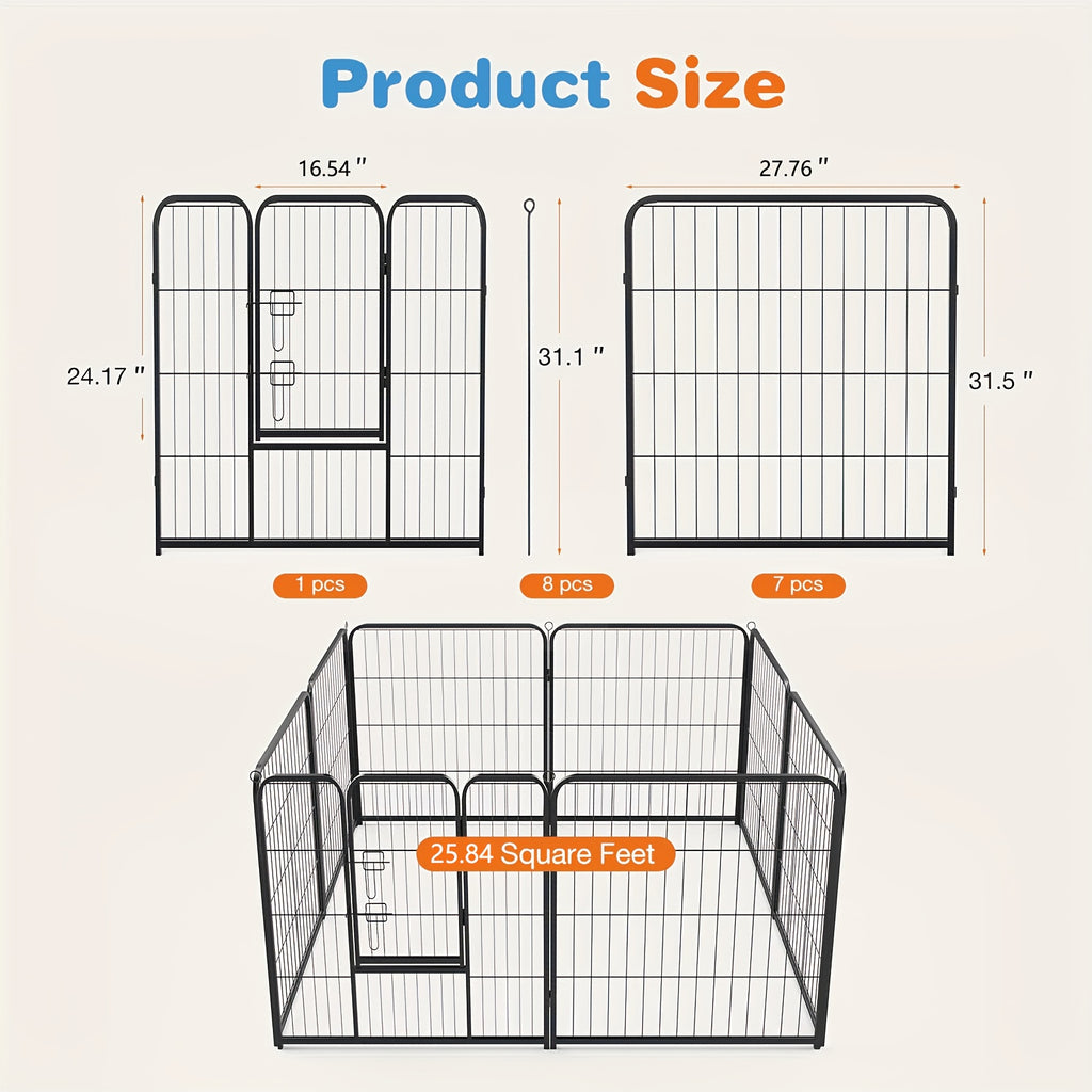 Dog Playpen 8 or 16 Panels, Portable Indoor Outdoor Pet Exercise Pen for Supervised Puppy Play, Backyard Gardens and RV Camping Trips