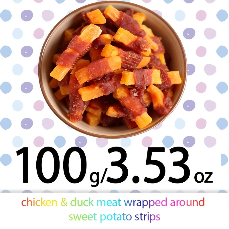 Duck Sweet Potato Dog Treats, Meat-Wrapped Sweet Potato Strips in 3.53 oz / 100g Options for Supervised Snack Time and Training Rewards