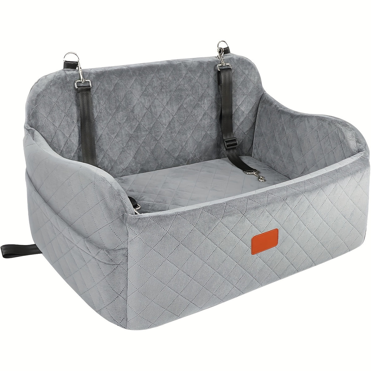 Memory Foam Dog Car Seat with 26 x 15 Inch Interior, Washable Travel Bed with Non-Slip Bottom, Headrest Strap and Tether for Medium Dogs