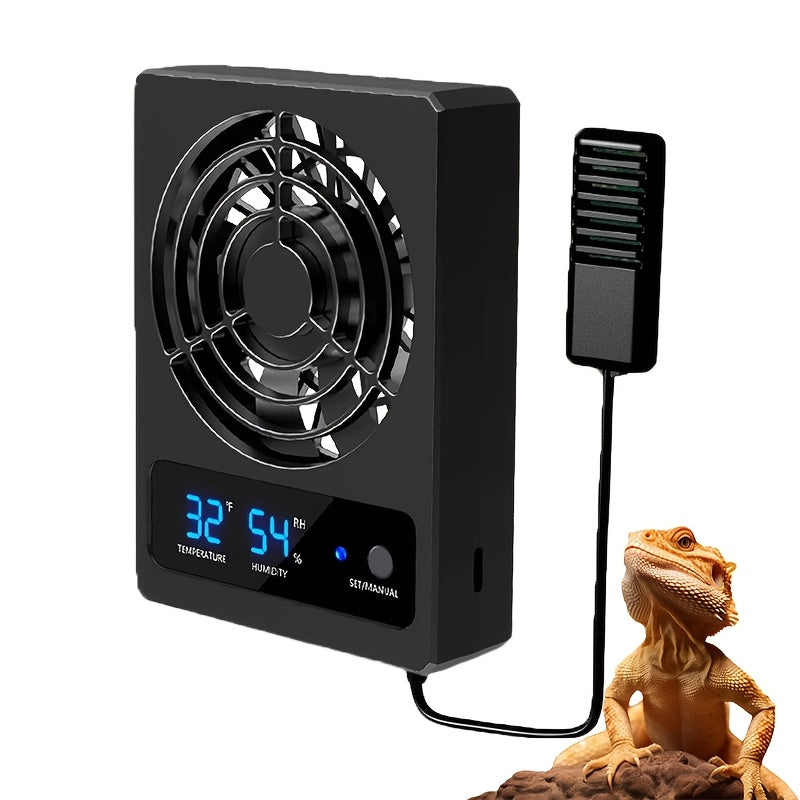 Reptile Climate Controller with Digital Thermometer and Hygrometer, Automatic Dehumidifying Ventilation Fan and High-Temperature Alarm for Terrariums