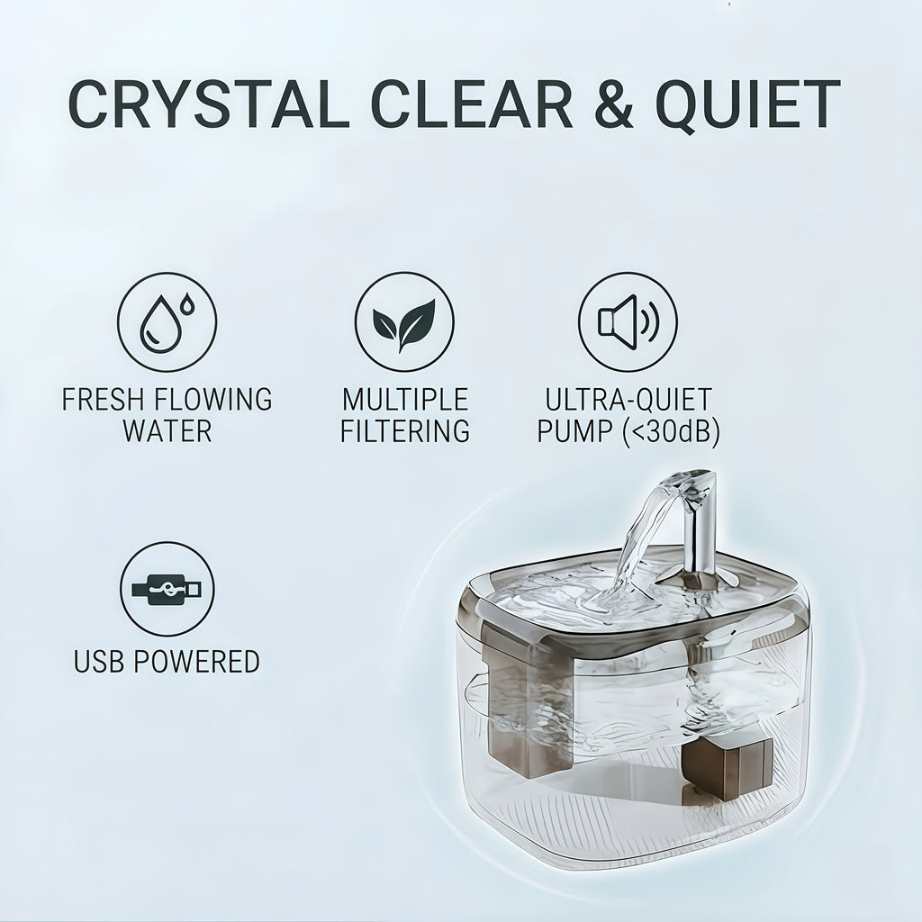 Filtered Cat Water Fountain, Ultra-Quiet USB Powered Pet Drinking Dispenser with Multi-Stage Filtration, Easy-Clean Design for Home & Travel