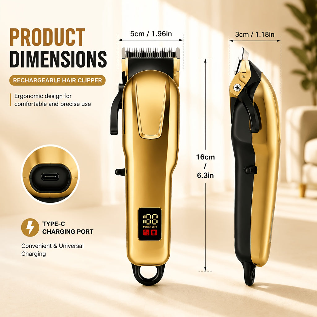 Cordless Pet Hair Clippers with 4 Guide Combs, Rechargeable Low-Noise Dog and Cat Grooming Trimmer with Ergonomic Grip in Golden or Pink