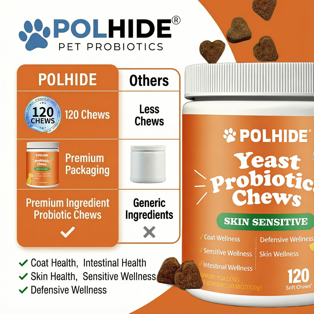 Meat Flavor Dog Probiotic Soft Chews, 120 Count Yeast Probiotic Supplement with Coat and Intestinal Care Labeling for Canine Wellness Routines