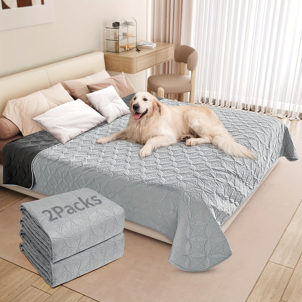 Dog Blankets 2 Pack 62 x 82 Inch, Reversible Machine Washable Pet Furniture Protectors with TPU Coating for Couch, Bed and Car, Light and Dark Grey